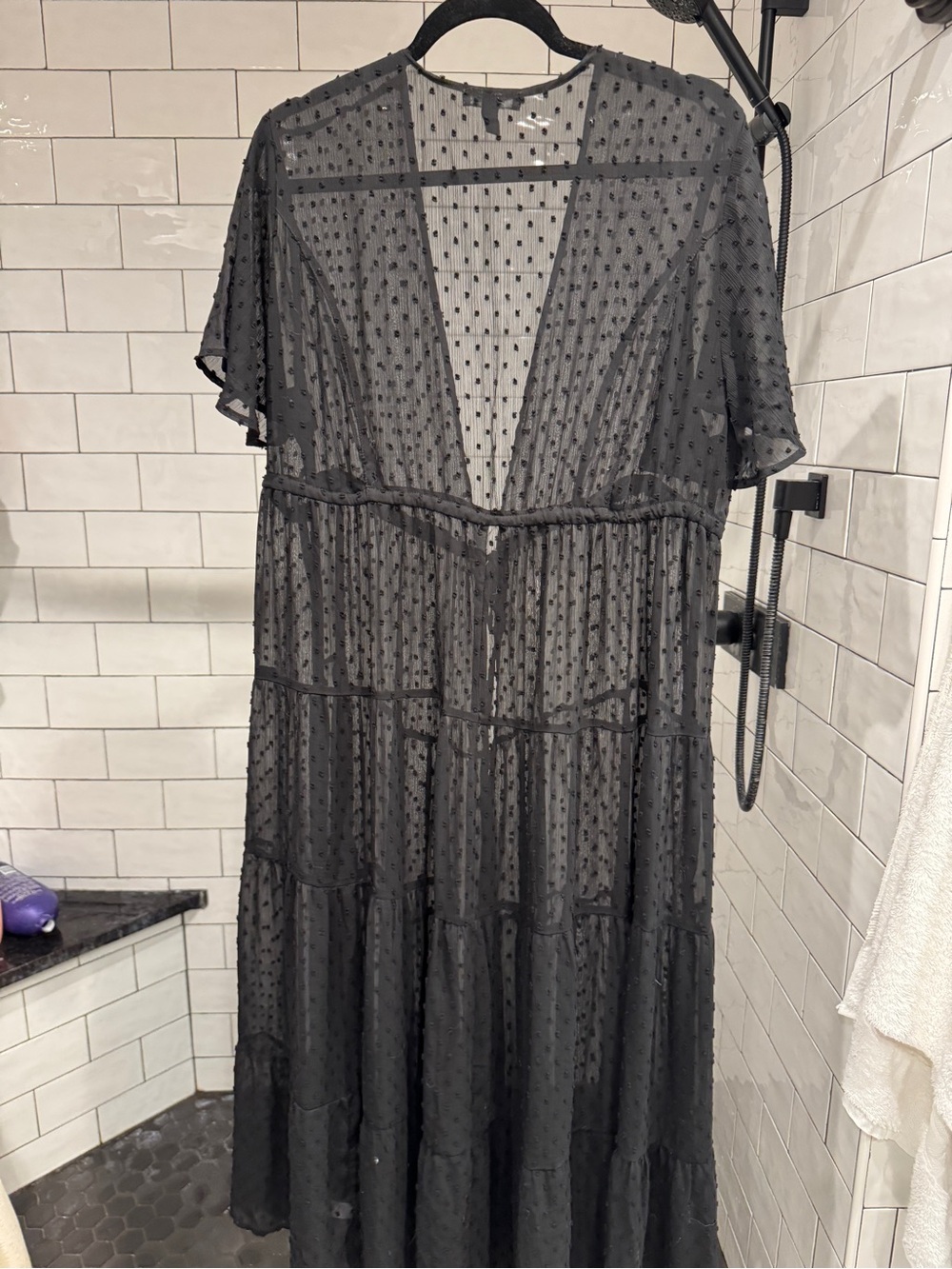 Black Swiss Dot Sheer Maxi Dress Duster.
